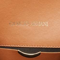 Giorgio Armani Brown Leather Logo Flap Shoulder Bag