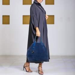 Pre Owned Giorgio Armani Blue Suede and Leather Shopper Tote