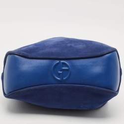 Pre Owned Giorgio Armani Blue Suede and Leather Shopper Tote