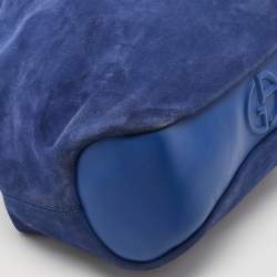 Pre Owned Giorgio Armani Blue Suede and Leather Shopper Tote