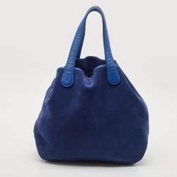 Pre Owned Giorgio Armani Blue Suede and Leather Shopper Tote