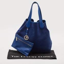 Pre Owned Giorgio Armani Blue Suede and Leather Shopper Tote