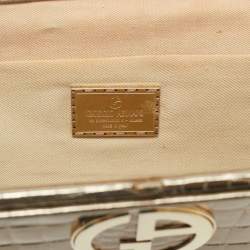 Pre Owned Giorgio Armani Gold Croc Embossed Patent Leather Frame Clutch