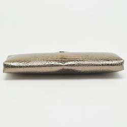 Pre Owned Giorgio Armani Gold Croc Embossed Patent Leather Frame Clutch
