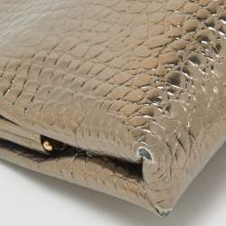 Pre Owned Giorgio Armani Gold Croc Embossed Patent Leather Frame Clutch
