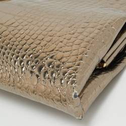 Pre Owned Giorgio Armani Gold Croc Embossed Patent Leather Frame Clutch