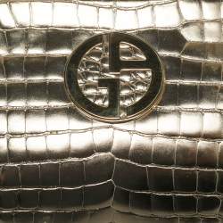 Pre Owned Giorgio Armani Gold Croc Embossed Patent Leather Frame Clutch