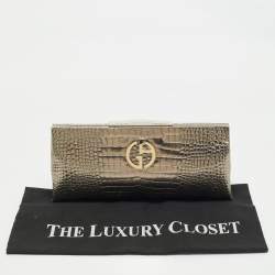 Pre Owned Giorgio Armani Gold Croc Embossed Patent Leather Frame Clutch
