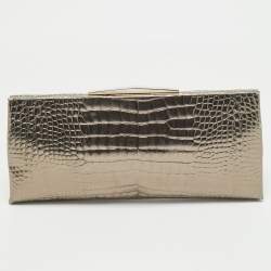 Pre Owned Giorgio Armani Gold Croc Embossed Patent Leather Frame Clutch