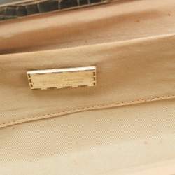 Pre Owned Giorgio Armani Gold Croc Embossed Patent Leather Frame Clutch