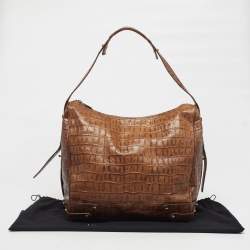 Pre Owned Giorgio Armani Brown Croc Embossed Leather Hobo