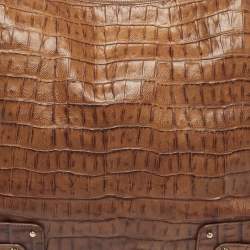 Pre Owned Giorgio Armani Brown Croc Embossed Leather Hobo