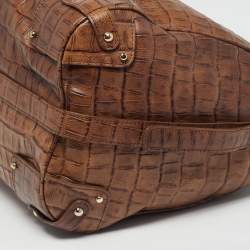 Pre Owned Giorgio Armani Brown Croc Embossed Leather Hobo