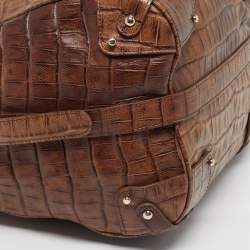 Pre Owned Giorgio Armani Brown Croc Embossed Leather Hobo
