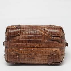 Pre Owned Giorgio Armani Brown Croc Embossed Leather Hobo