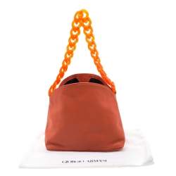 Pre Owned Giorgio Armani Orange Leather and Acrylic Chain Shoulder Bag