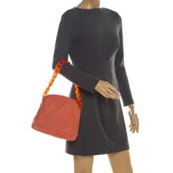 Pre Owned Giorgio Armani Orange Leather and Acrylic Chain Shoulder Bag