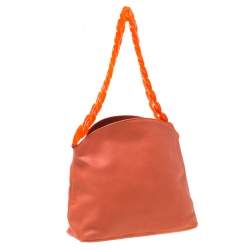 Pre Owned Giorgio Armani Orange Leather and Acrylic Chain Shoulder Bag