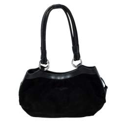 Pre Owned Giorgio Armani Black Suede and Leather Tassel Shoulder Bag