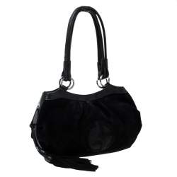 Pre Owned Giorgio Armani Black Suede and Leather Tassel Shoulder Bag