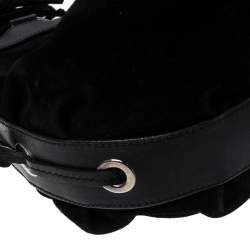 Pre Owned Giorgio Armani Black Suede and Leather Tassel Shoulder Bag