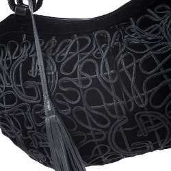 Pre Owned Giorgio Armani Black Velvet and Leather Tassel Satchel