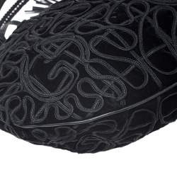 Pre Owned Giorgio Armani Black Velvet and Leather Tassel Satchel
