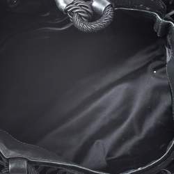 Pre Owned Giorgio Armani Black Velvet and Leather Tassel Satchel