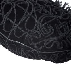 Pre Owned Giorgio Armani Black Velvet and Leather Tassel Satchel