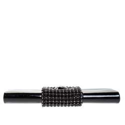Pre Owned Giorgio Armani Black Beaded Embellished Patent Leather Clutch