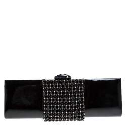 Pre Owned Giorgio Armani Black Beaded Embellished Patent Leather Clutch