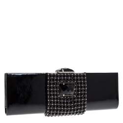 Pre Owned Giorgio Armani Black Beaded Embellished Patent Leather Clutch