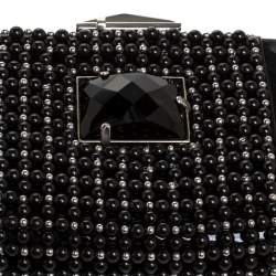 Pre Owned Giorgio Armani Black Beaded Embellished Patent Leather Clutch