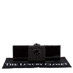 Pre Owned Giorgio Armani Black Beaded Embellished Patent Leather Clutch