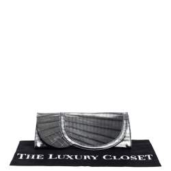 Giorgio Armani Silver Shimmer Fabric Pleated Flap Clutch