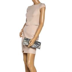 Giorgio Armani Silver Shimmer Fabric Pleated Flap Clutch