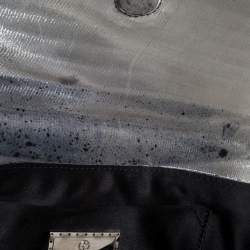 Giorgio Armani Silver Shimmer Fabric Pleated Flap Clutch