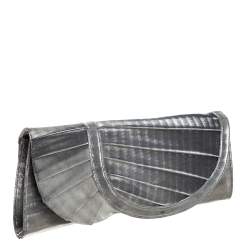 Giorgio Armani Silver Shimmer Fabric Pleated Flap Clutch