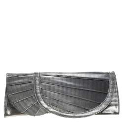 Giorgio Armani Silver Shimmer Fabric Pleated Flap Clutch