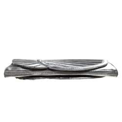 Giorgio Armani Silver Shimmer Fabric Pleated Flap Clutch