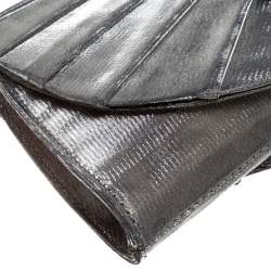 Giorgio Armani Silver Shimmer Fabric Pleated Flap Clutch