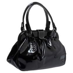 Pre Owned Giorgio Armani Black Patent Leather Frame Satchel