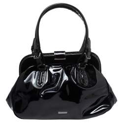 Pre Owned Giorgio Armani Black Patent Leather Frame Satchel