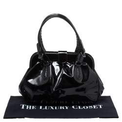 Pre Owned Giorgio Armani Black Patent Leather Frame Satchel