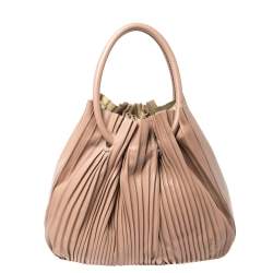 Pre Owned Giorgio Armani Pink Gathered Leather Hobo