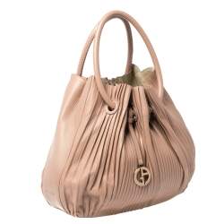 Pre Owned Giorgio Armani Pink Gathered Leather Hobo