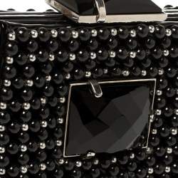 Pre Owned Giorgio Armani Black Beaded Embellished Patent Leather Clutch