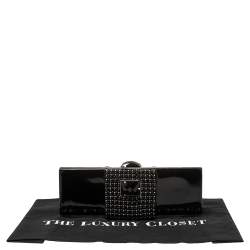 Pre Owned Giorgio Armani Black Beaded Embellished Patent Leather Clutch