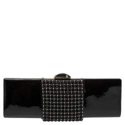 Pre Owned Giorgio Armani Black Beaded Embellished Patent Leather Clutch