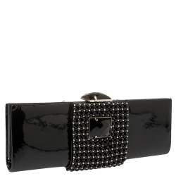 Pre Owned Giorgio Armani Black Beaded Embellished Patent Leather Clutch